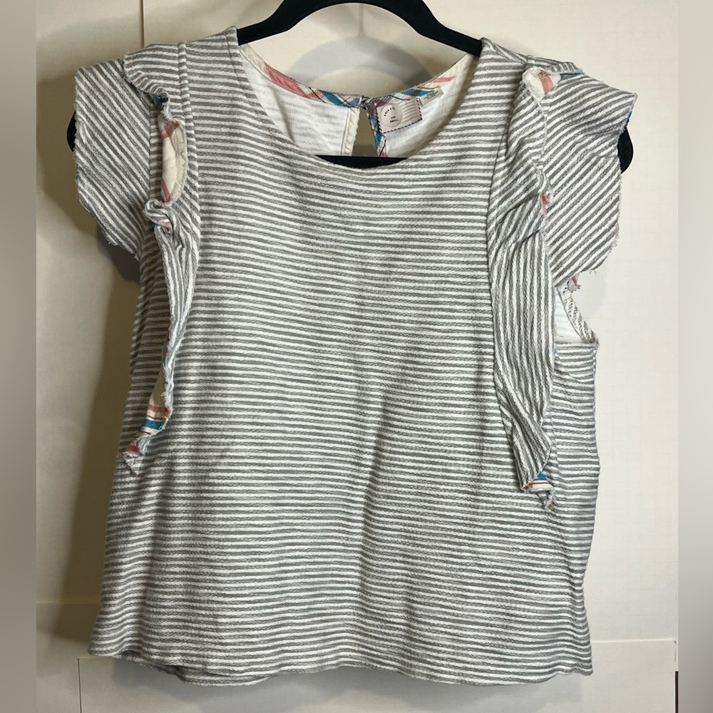 Postmark Anthropologie Women’s Size Small Gray & White Striped Sleeveless Top